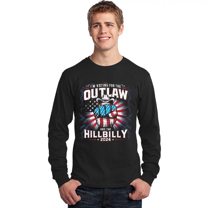 Retro Us Flag Outlaw Hillbilly 2024 Trump Vance 2024 Long Sleeve Shirt