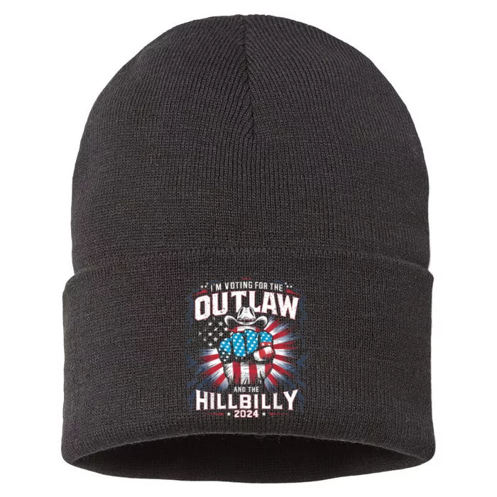 Retro Us Flag Outlaw Hillbilly 2024 Trump Vance 2024 Sustainable Knit Beanie