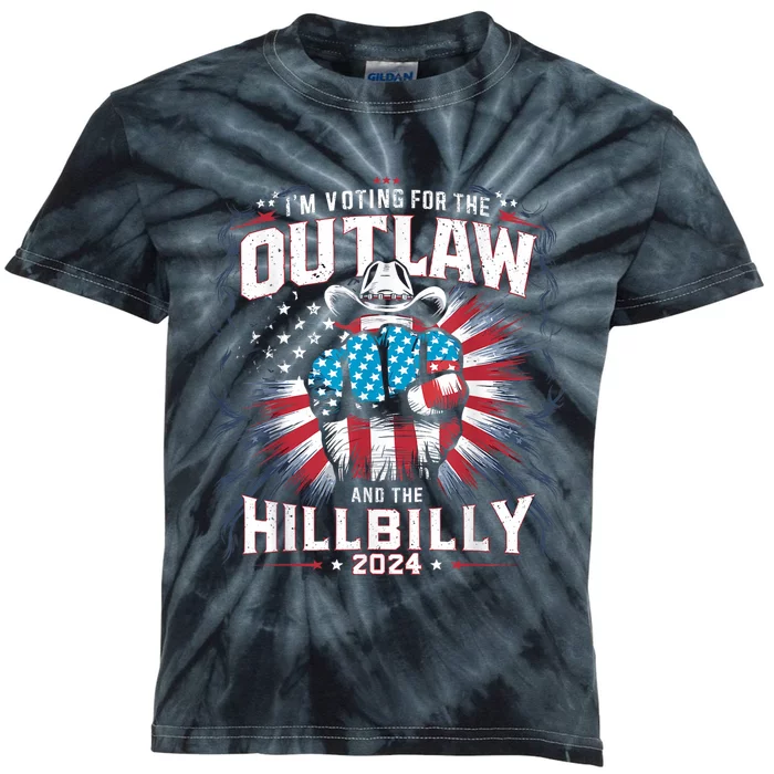 Retro Us Flag Outlaw Hillbilly 2024 Trump Vance 2024 Kids Tie-Dye T-Shirt