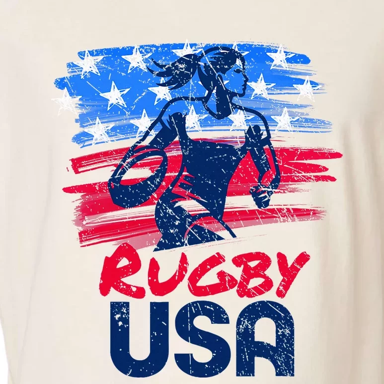 Rugby Usa Flag Women Player Rugby Sevens American Patriotic Garment-Dyed Women's Muscle Tee