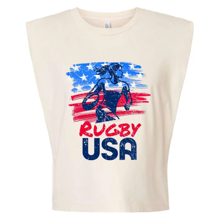 Rugby Usa Flag Women Player Rugby Sevens American Patriotic Garment-Dyed Women's Muscle Tee