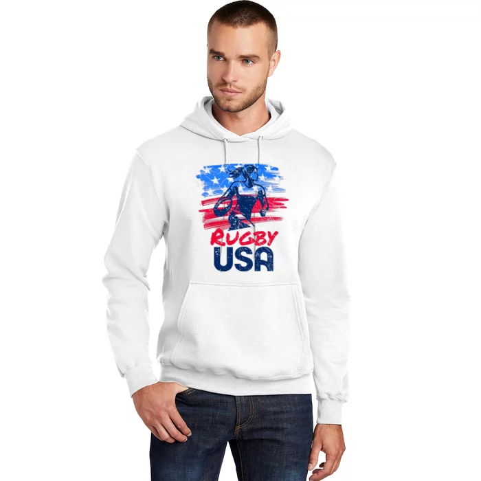 Rugby Usa Flag Women Player Rugby Sevens American Patriotic Hoodie