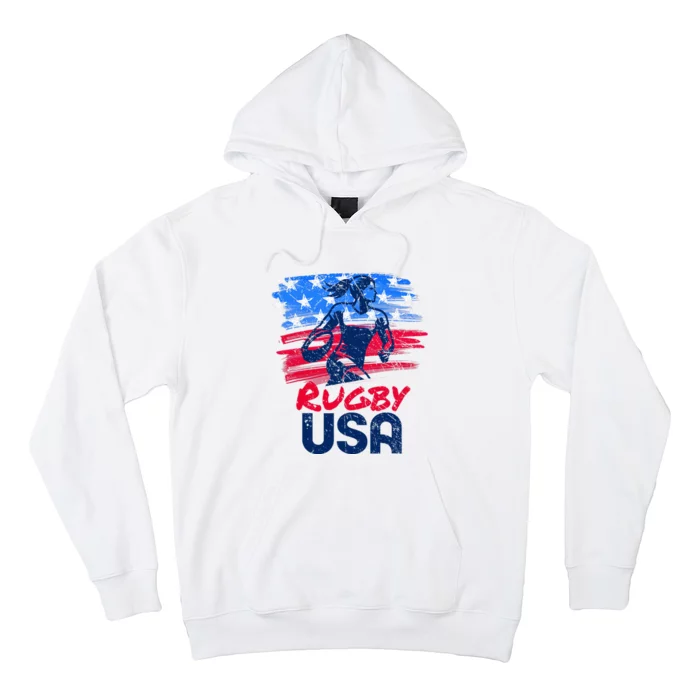 Rugby Usa Flag Women Player Rugby Sevens American Patriotic Hoodie