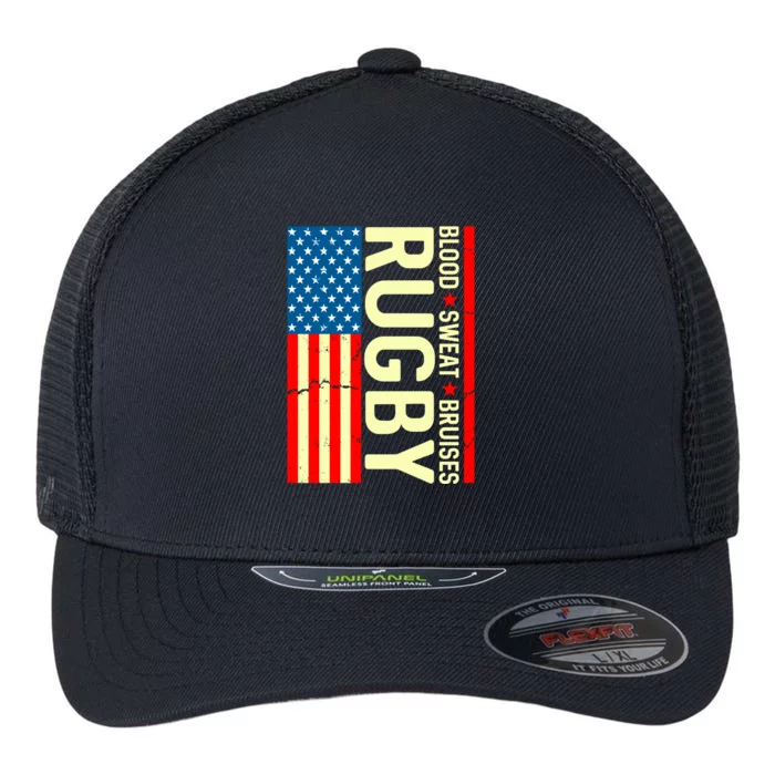 Rugby USA Flag Blood Sweat Bruises Flexfit Unipanel Trucker Cap