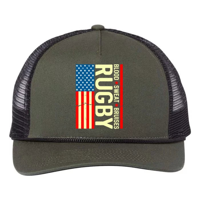 Rugby USA Flag Blood Sweat Bruises Retro Rope Trucker Hat Cap