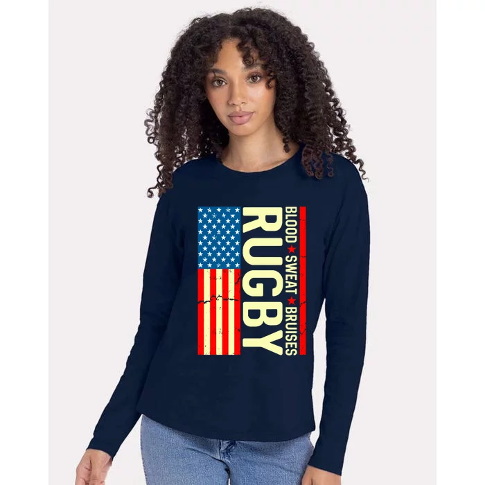 Rugby USA Flag Blood Sweat Bruises Womens Cotton Relaxed Long Sleeve T-Shirt