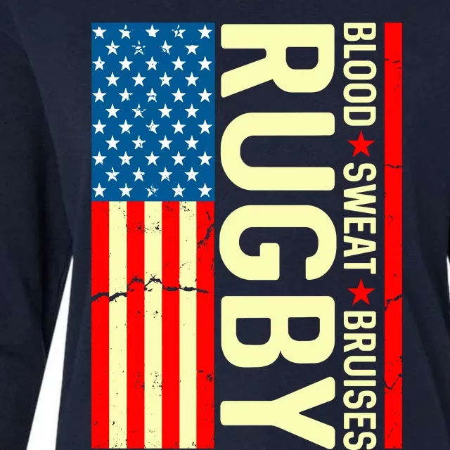 Rugby USA Flag Blood Sweat Bruises Womens Cotton Relaxed Long Sleeve T-Shirt