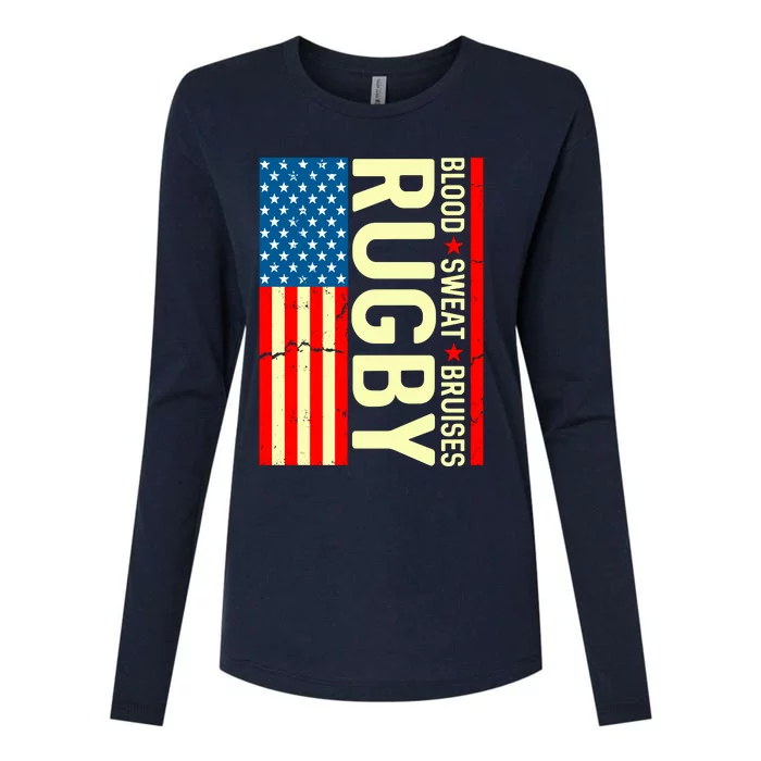 Rugby USA Flag Blood Sweat Bruises Womens Cotton Relaxed Long Sleeve T-Shirt