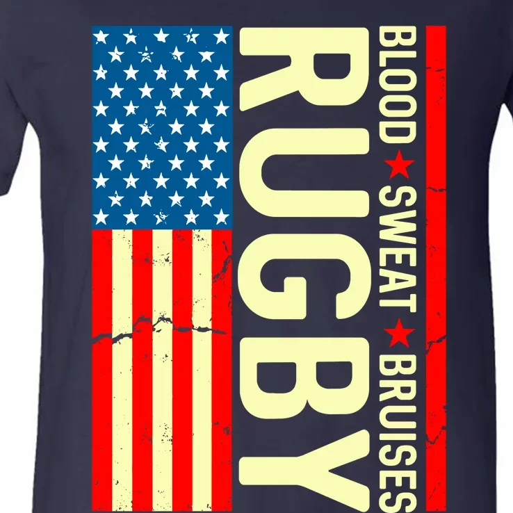 Rugby USA Flag Blood Sweat Bruises V-Neck T-Shirt