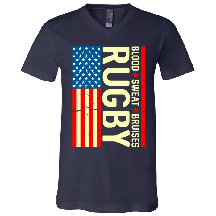 Rugby USA Flag Blood Sweat Bruises V-Neck T-Shirt