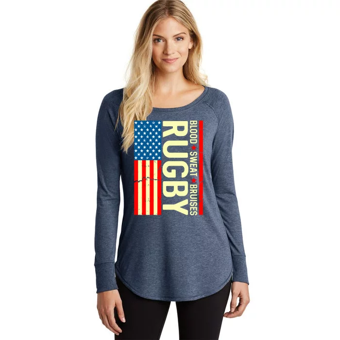 Rugby USA Flag Blood Sweat Bruises Women's Perfect Tri Tunic Long Sleeve Shirt