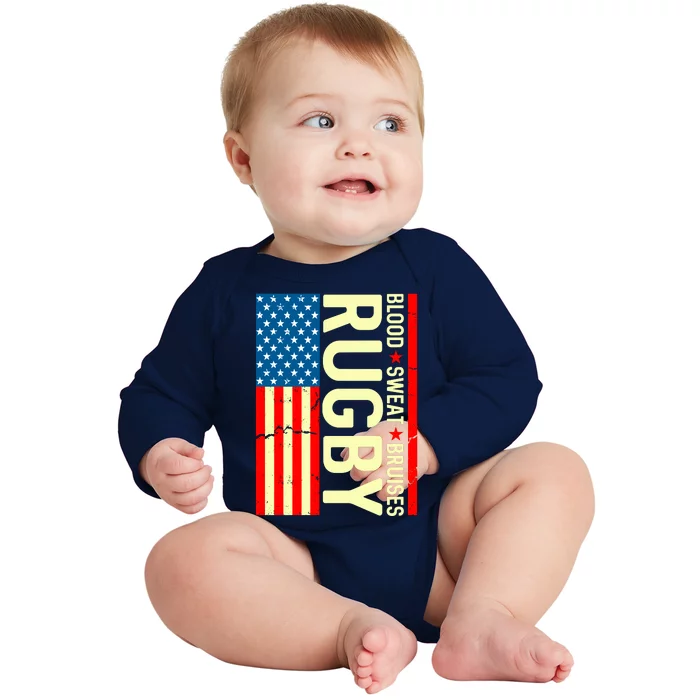 Rugby USA Flag Blood Sweat Bruises Baby Long Sleeve Bodysuit