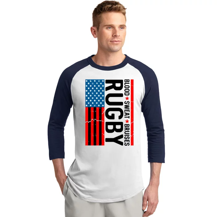 Rugby USA Flag Blood Sweat Bruises Baseball Sleeve Shirt