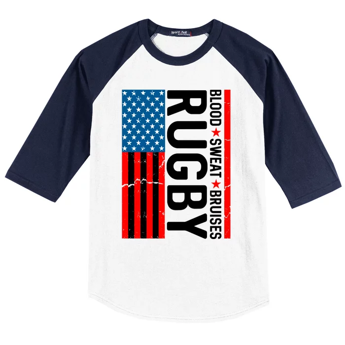 Rugby USA Flag Blood Sweat Bruises Baseball Sleeve Shirt