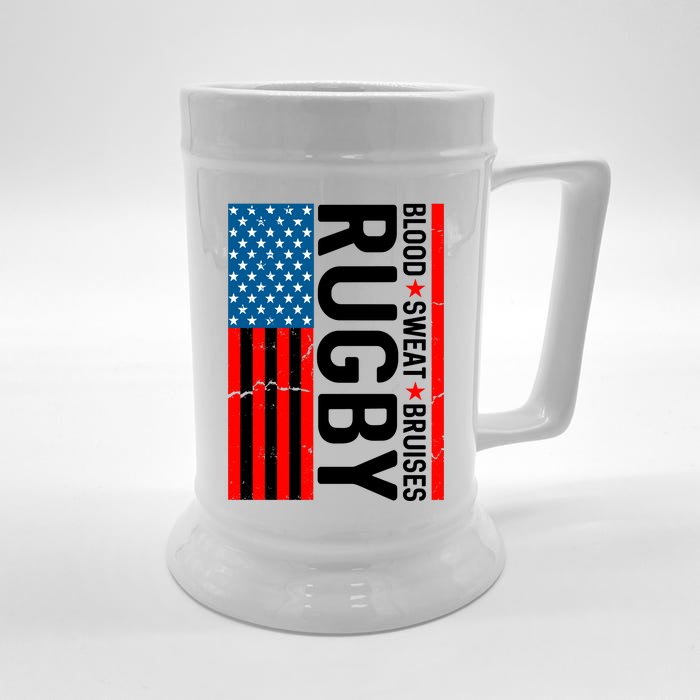 Rugby USA Flag Blood Sweat Bruises Front & Back Beer Stein