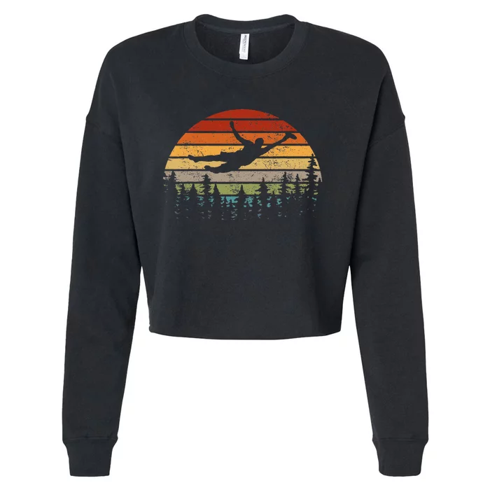 Retro Ultimate Frisbee Player Flying Disc Cropped Pullover Crew