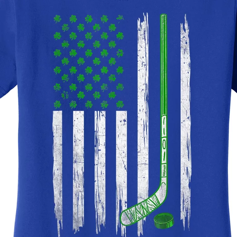 Retro Usa Flag Hockey Shamrock Sports St Patrick's Day Cute Gift Women's T-Shirt