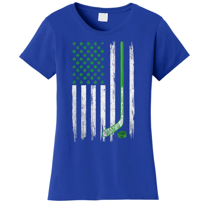 Retro Usa Flag Hockey Shamrock Sports St Patrick's Day Cute Gift Women's T-Shirt