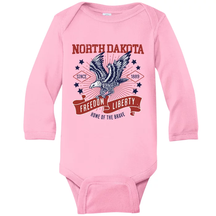 Retro Usa Freedom Eagle 1889 Vintage State North Dakota Baby Long Sleeve Bodysuit