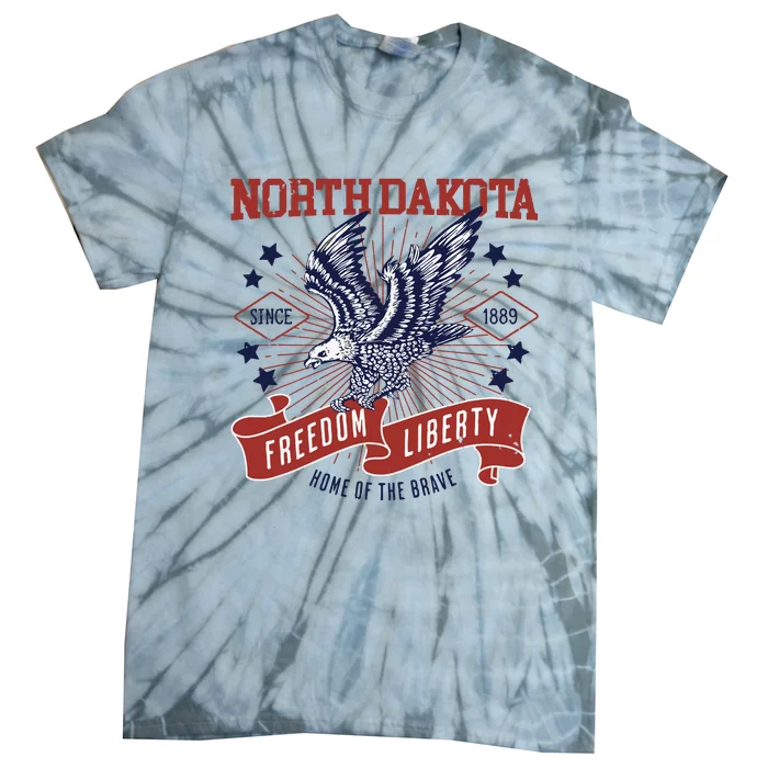 Retro Usa Freedom Eagle 1889 Vintage State North Dakota Tie-Dye T-Shirt