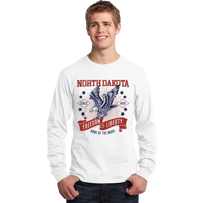 Retro Usa Freedom Eagle 1889 Vintage State North Dakota Long Sleeve Shirt