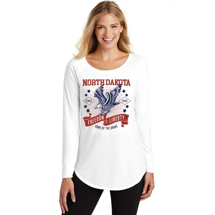 Retro Usa Freedom Eagle 1889 Vintage State North Dakota Women's Perfect Tri Tunic Long Sleeve Shirt