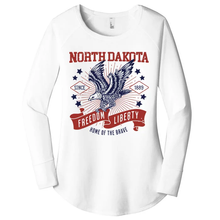 Retro Usa Freedom Eagle 1889 Vintage State North Dakota Women's Perfect Tri Tunic Long Sleeve Shirt