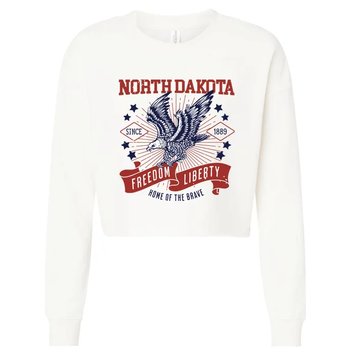 Retro Usa Freedom Eagle 1889 Vintage State North Dakota Cropped Pullover Crew