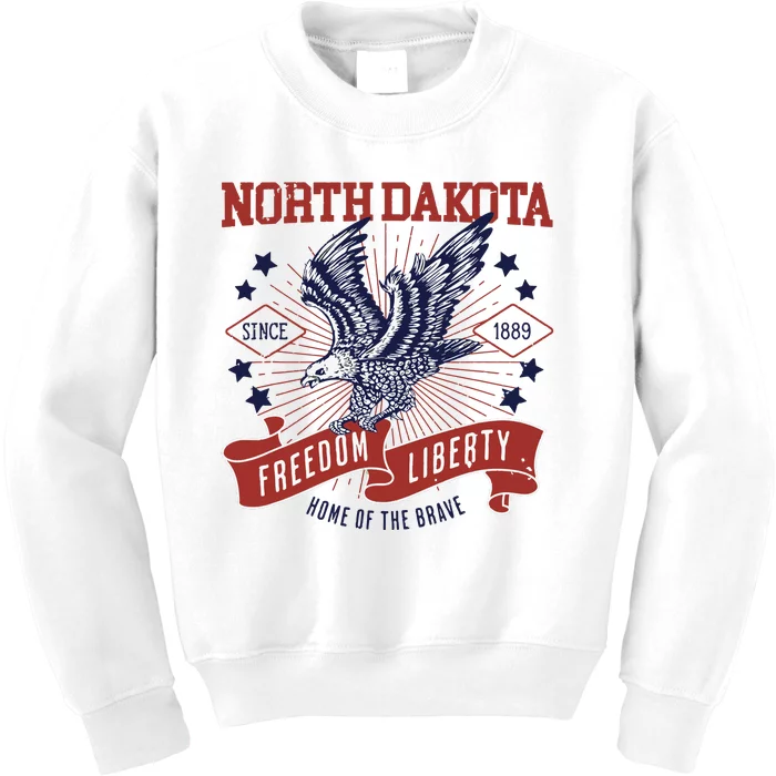 Retro Usa Freedom Eagle 1889 Vintage State North Dakota Kids Sweatshirt