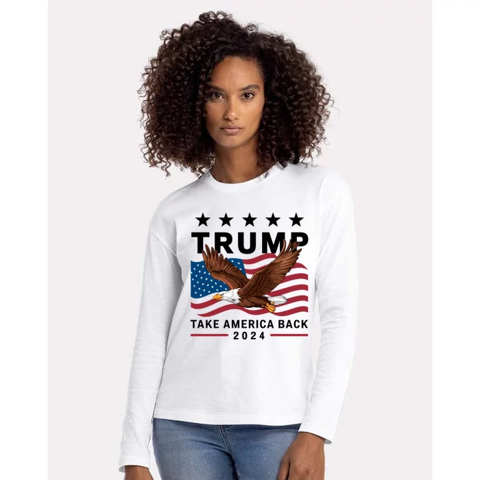 Retro Us Flag Trump Take America Back Womens Cotton Relaxed Long Sleeve T-Shirt