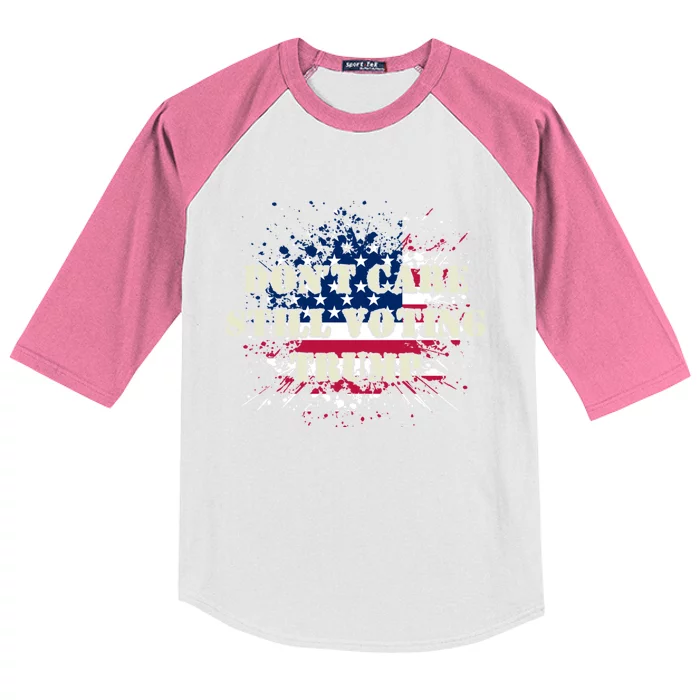 Retro Us Flag Design DonT Care Still Voting Trump Gift Kids Colorblock Raglan Jersey