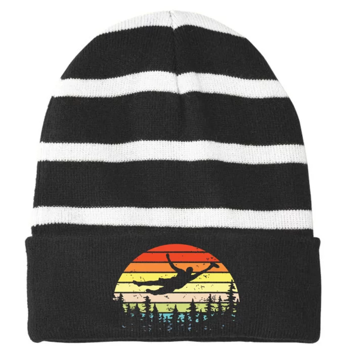 Retro Ultimate Frisbee Player Vintage Flying Disc Striped Beanie with Solid Band