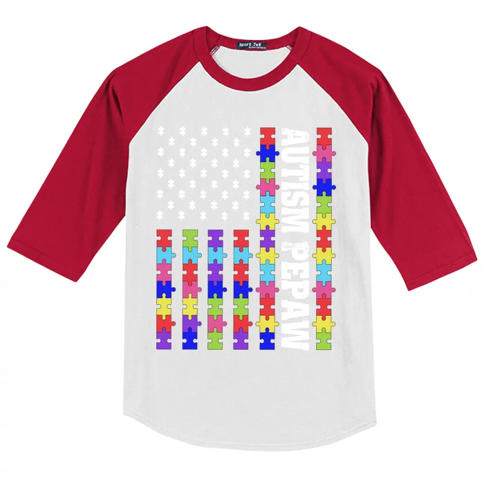 Retro Usa Flag Autism Pepaw Puzzle Autistic Awareness Gift Kids Colorblock Raglan Jersey