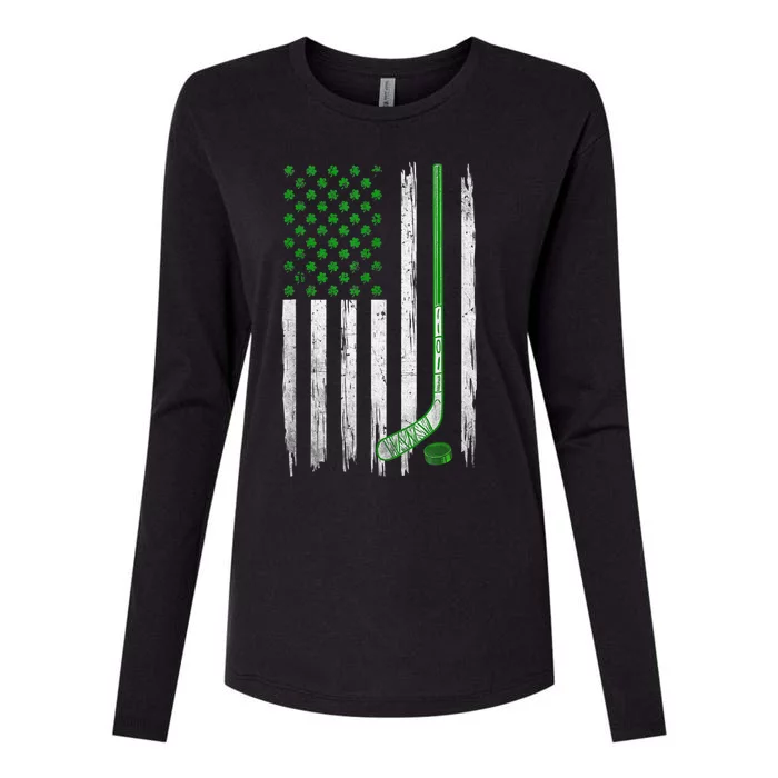 Retro Usa Flag Hockey Shamrock Sports St Patrick's Day Funny Gift Womens Cotton Relaxed Long Sleeve T-Shirt