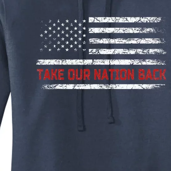 Retro US Flag Take Our Nation Back Trump 2024 Women's Pullover Hoodie