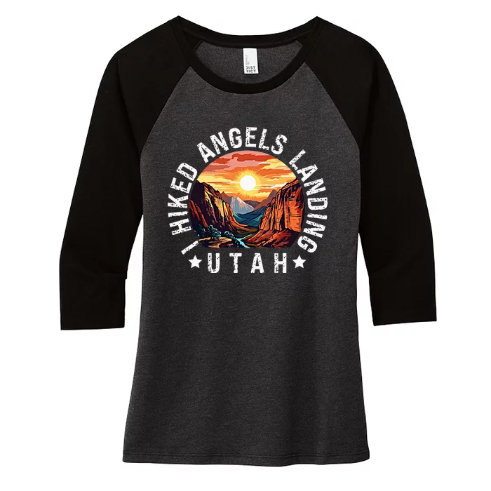 Retro Utah I Hiked Angels Landing Women's Tri-Blend 3/4-Sleeve Raglan Shirt