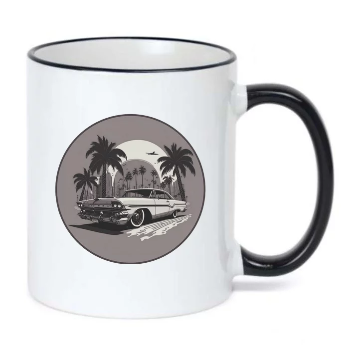 Retro Usa Muscle Car And Miami Sunset Black Color Changing Mug