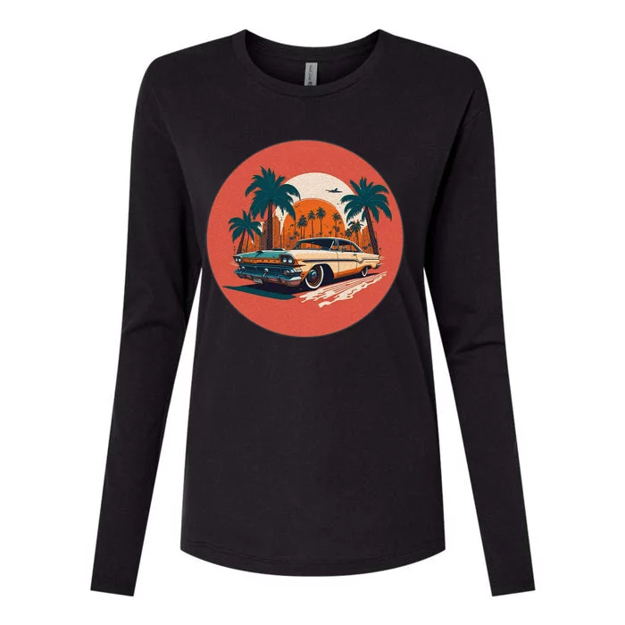 Retro Usa Muscle Car And Miami Sunset Womens Cotton Relaxed Long Sleeve T-Shirt