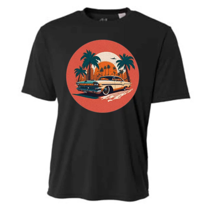 Retro Usa Muscle Car And Miami Sunset Cooling Performance Crew T-Shirt