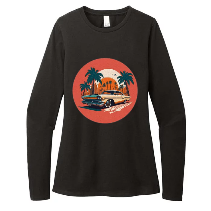 Retro Usa Muscle Car And Miami Sunset Womens CVC Long Sleeve Shirt