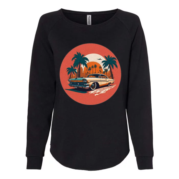 Retro Usa Muscle Car And Miami Sunset Womens California Wash Sweatshirt