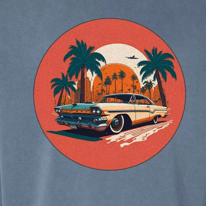 Retro Usa Muscle Car And Miami Sunset Garment-Dyed Sweatshirt