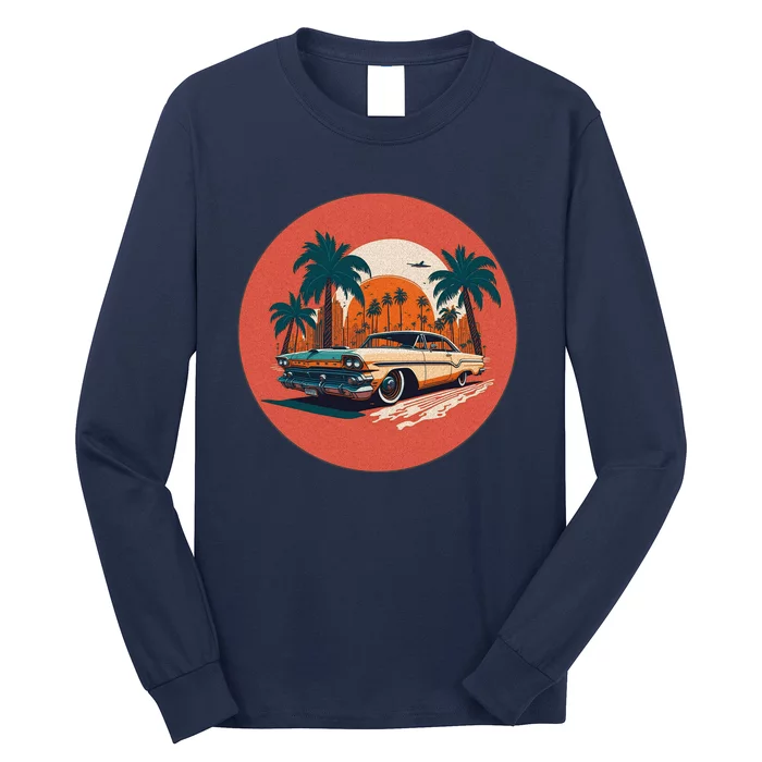 Retro Usa Muscle Car And Miami Sunset Long Sleeve Shirt