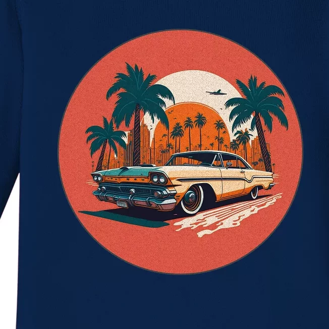 Retro Usa Muscle Car And Miami Sunset Baby Long Sleeve Bodysuit