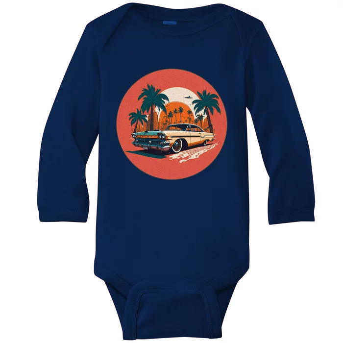 Retro Usa Muscle Car And Miami Sunset Baby Long Sleeve Bodysuit