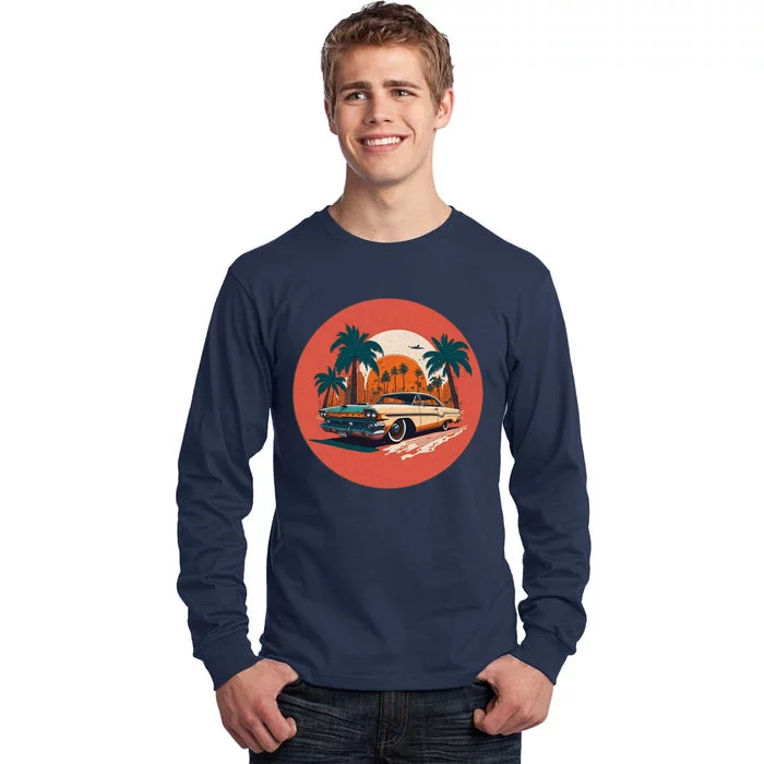 Retro Usa Muscle Car And Miami Sunset Tall Long Sleeve T-Shirt