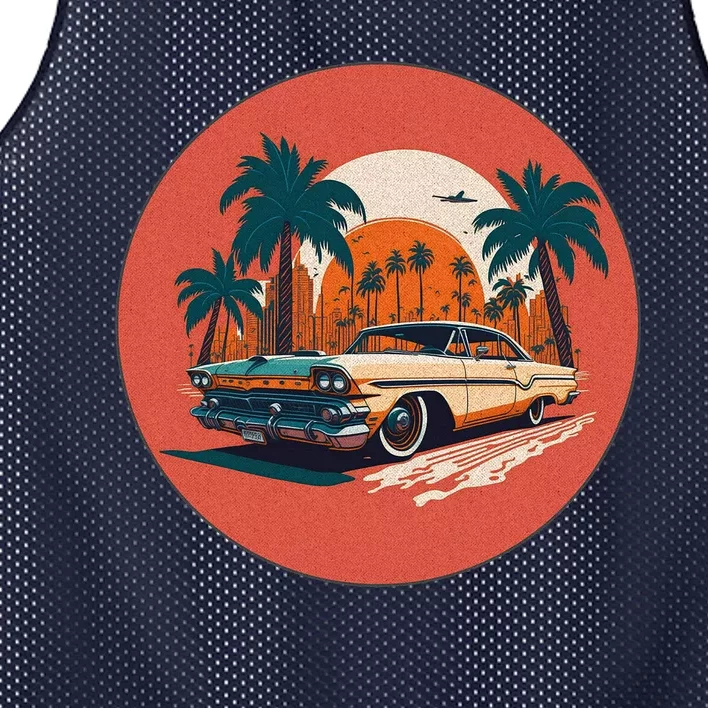 Retro Usa Muscle Car And Miami Sunset Mesh Reversible Basketball Jersey Tank