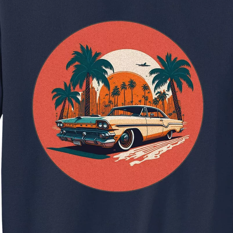 Retro Usa Muscle Car And Miami Sunset Tall Sweatshirt