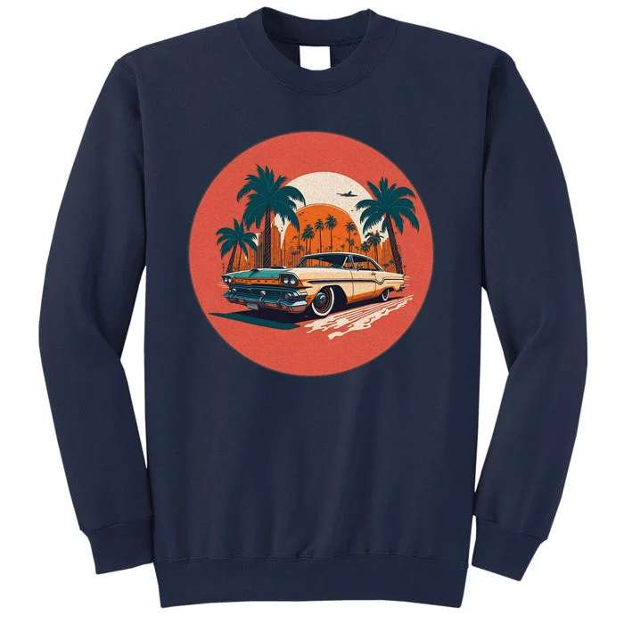 Retro Usa Muscle Car And Miami Sunset Tall Sweatshirt