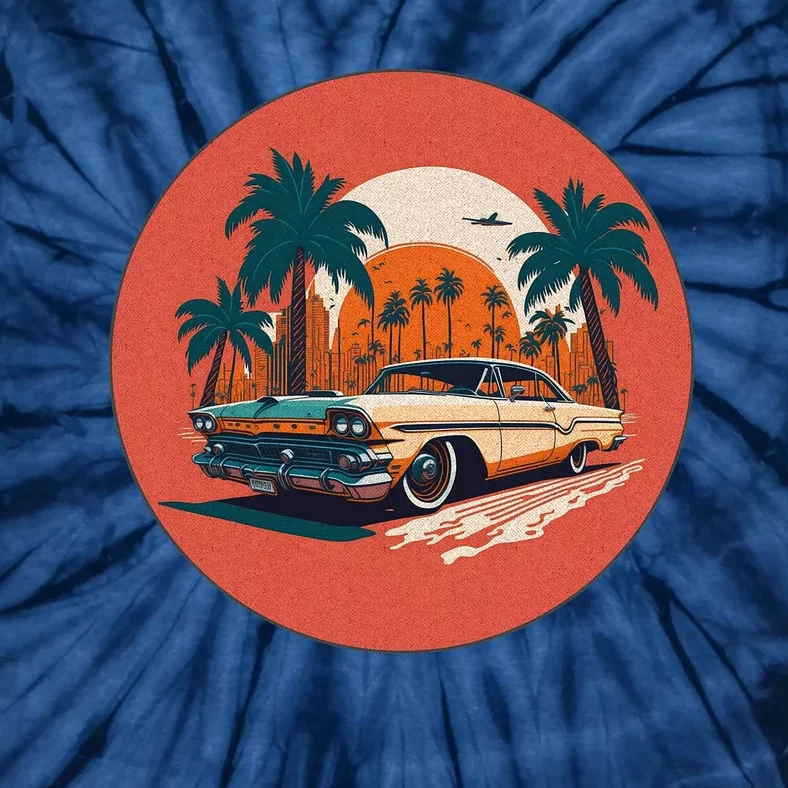 Retro Usa Muscle Car And Miami Sunset Tie-Dye T-Shirt